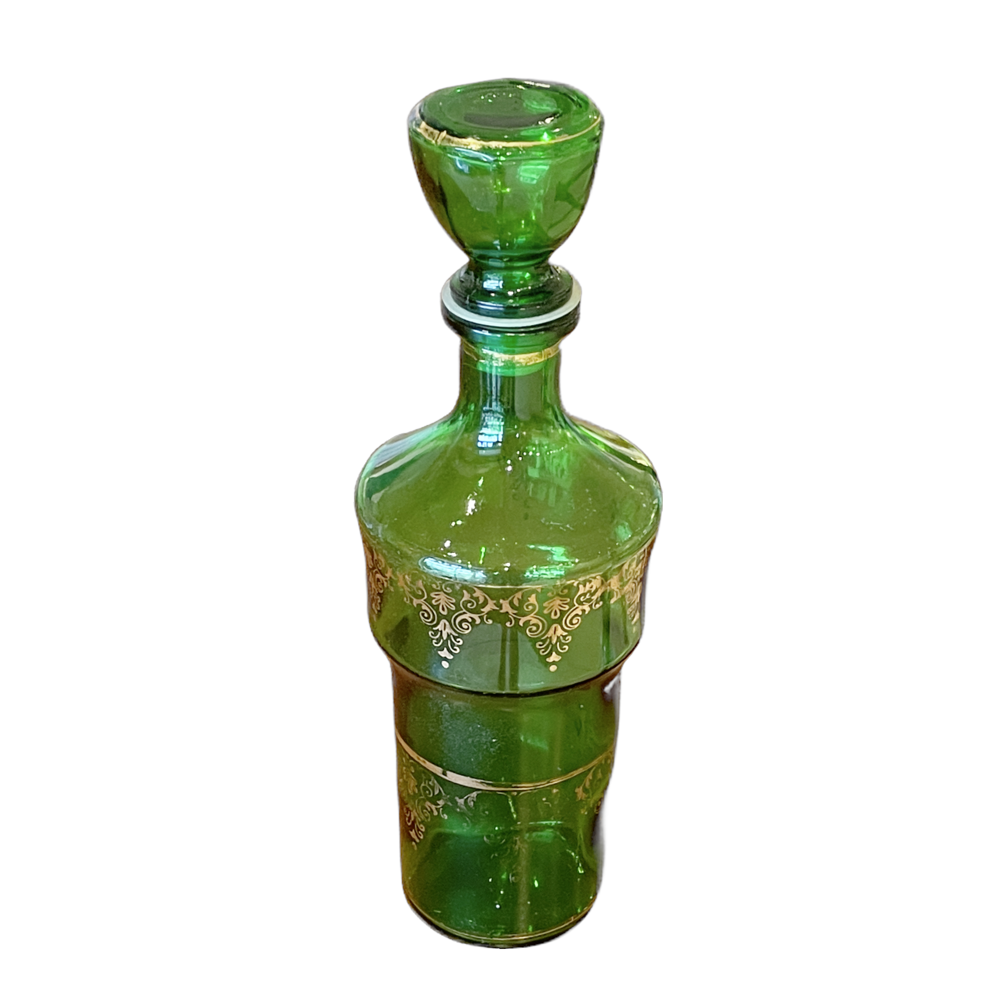 Vintage emerald green and gold italian decanter window shop home